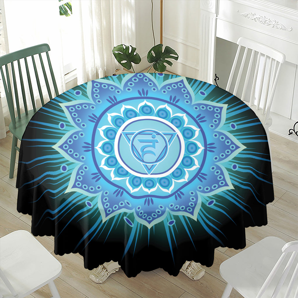 Vishuddha Chakra Mandala Print Waterproof Round Tablecloth