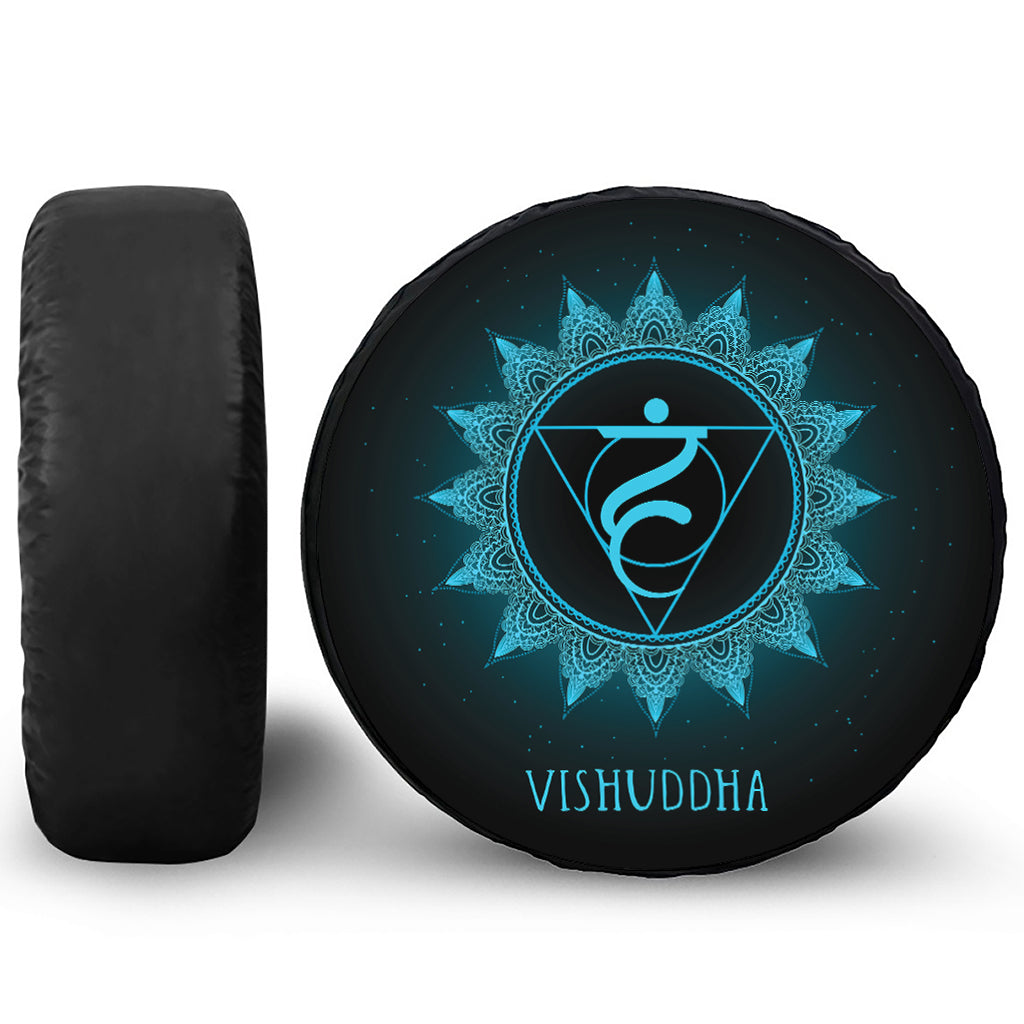 Vishuddha Chakra Symbol Print Leather Spare Tire Cover