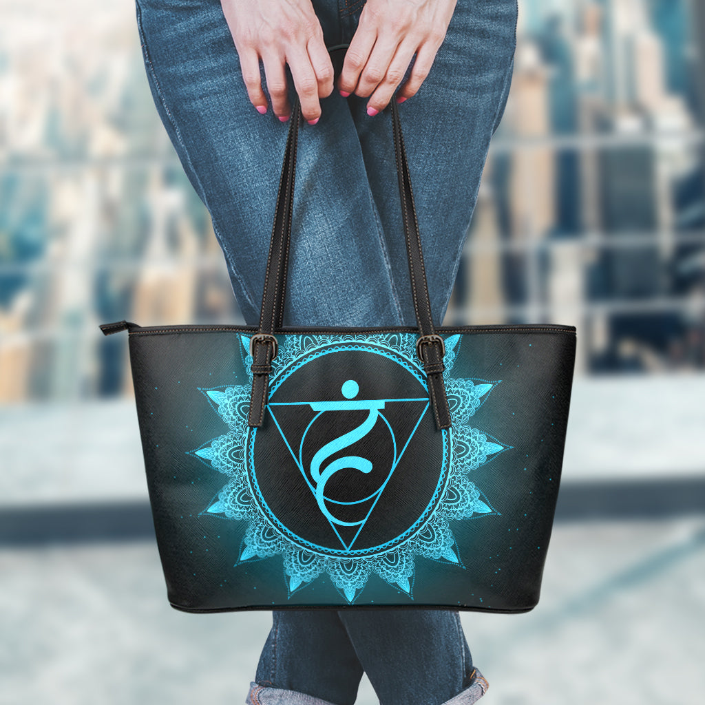Vishuddha Chakra Symbol Print Leather Tote Bag