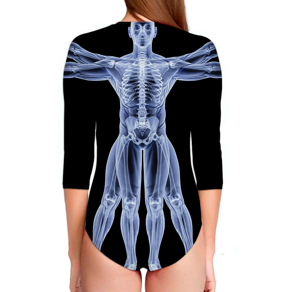 Vitruvian Man X-Ray Print Long Sleeve Swimsuit