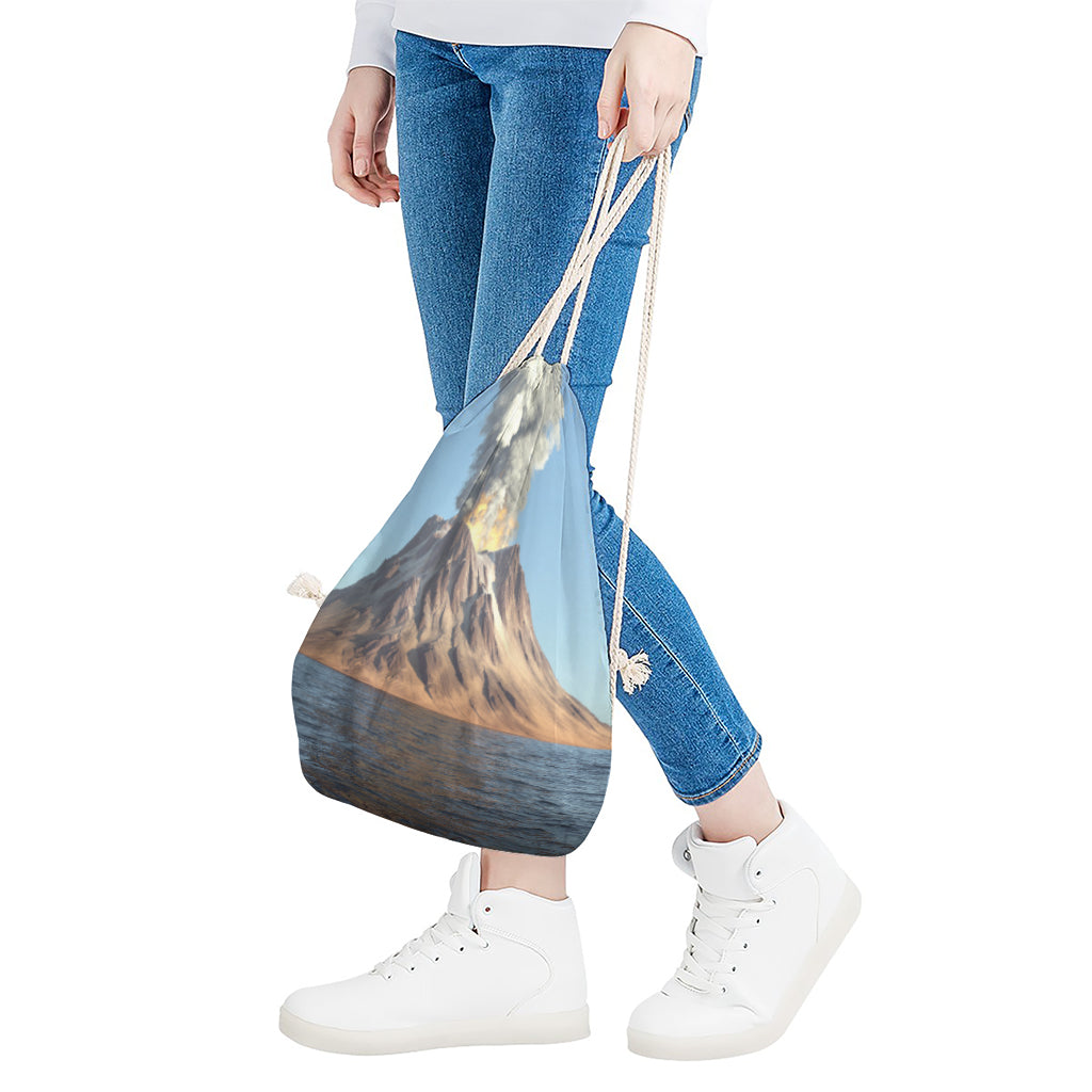 Volcanic Mountain Print Drawstring Bag