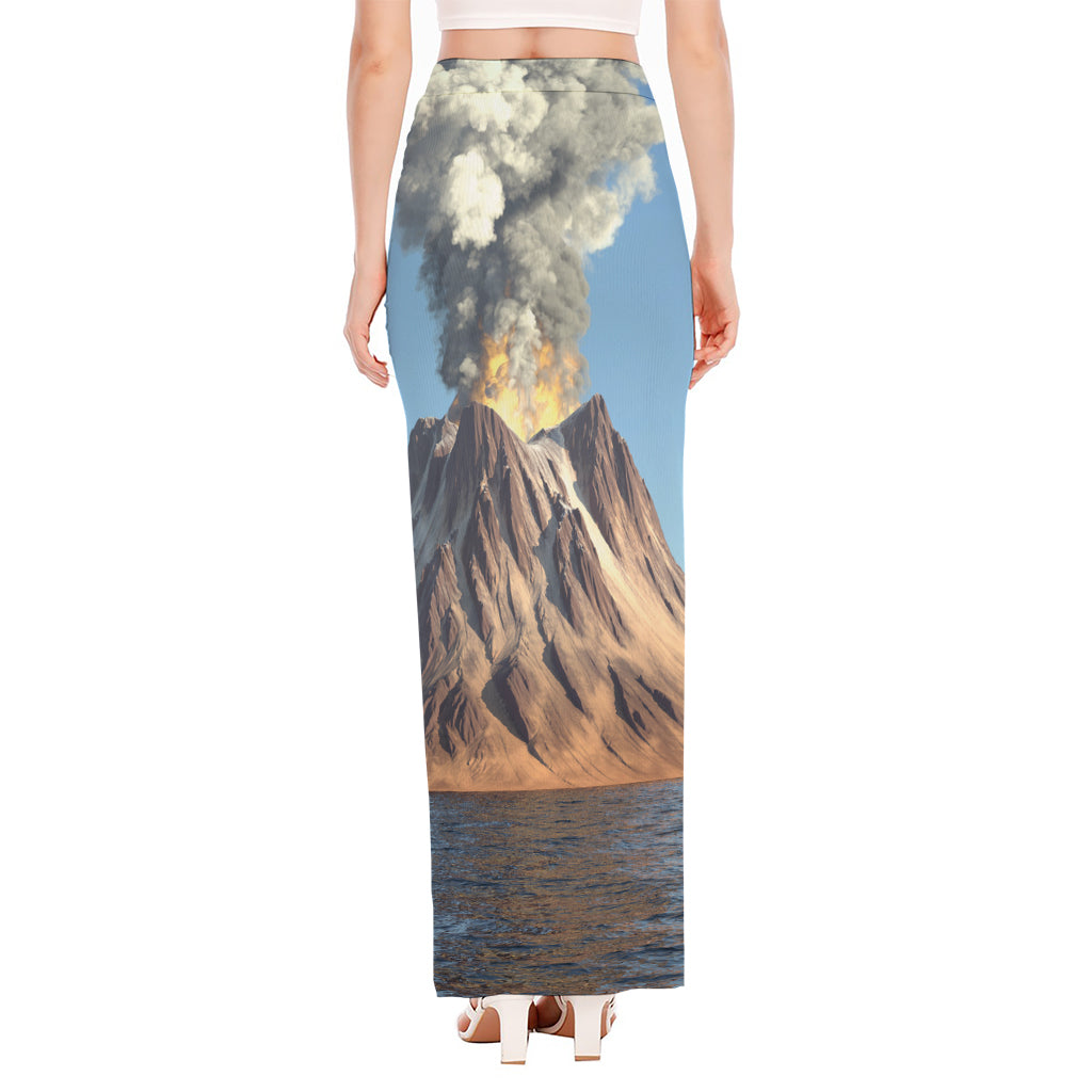 Volcanic Mountain Print High Slit Maxi Skirt