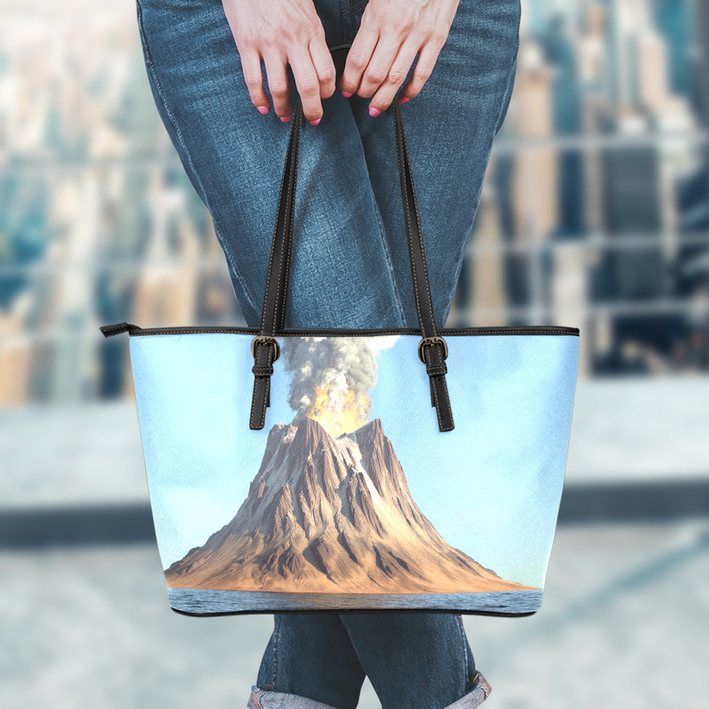 Volcanic Mountain Print Leather Tote Bag