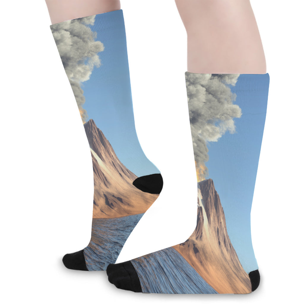 Volcanic Mountain Print Long Socks