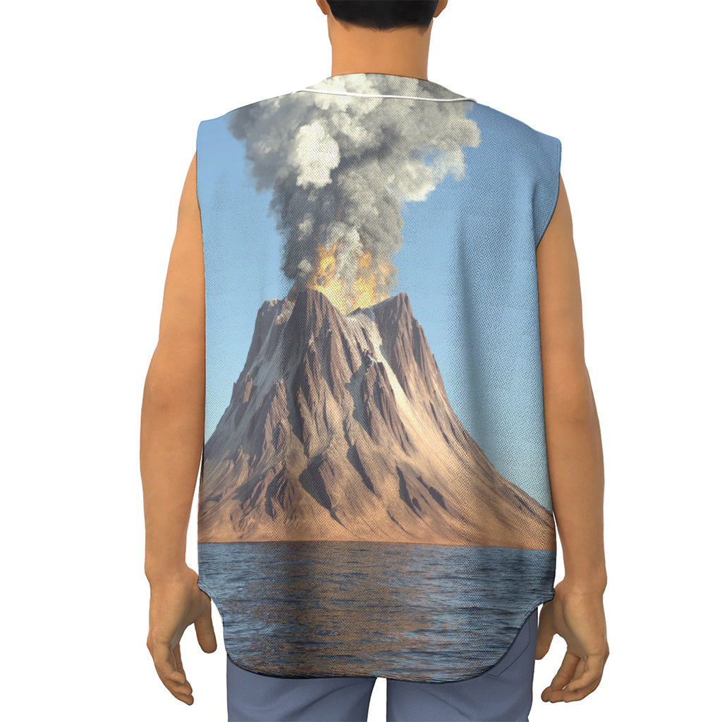 Volcanic Mountain Print Sleeveless Baseball Jersey