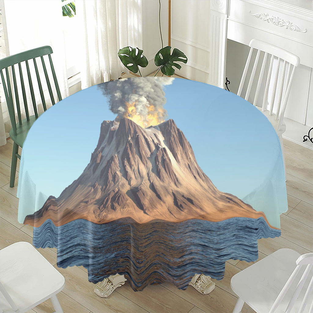Volcanic Mountain Print Waterproof Round Tablecloth