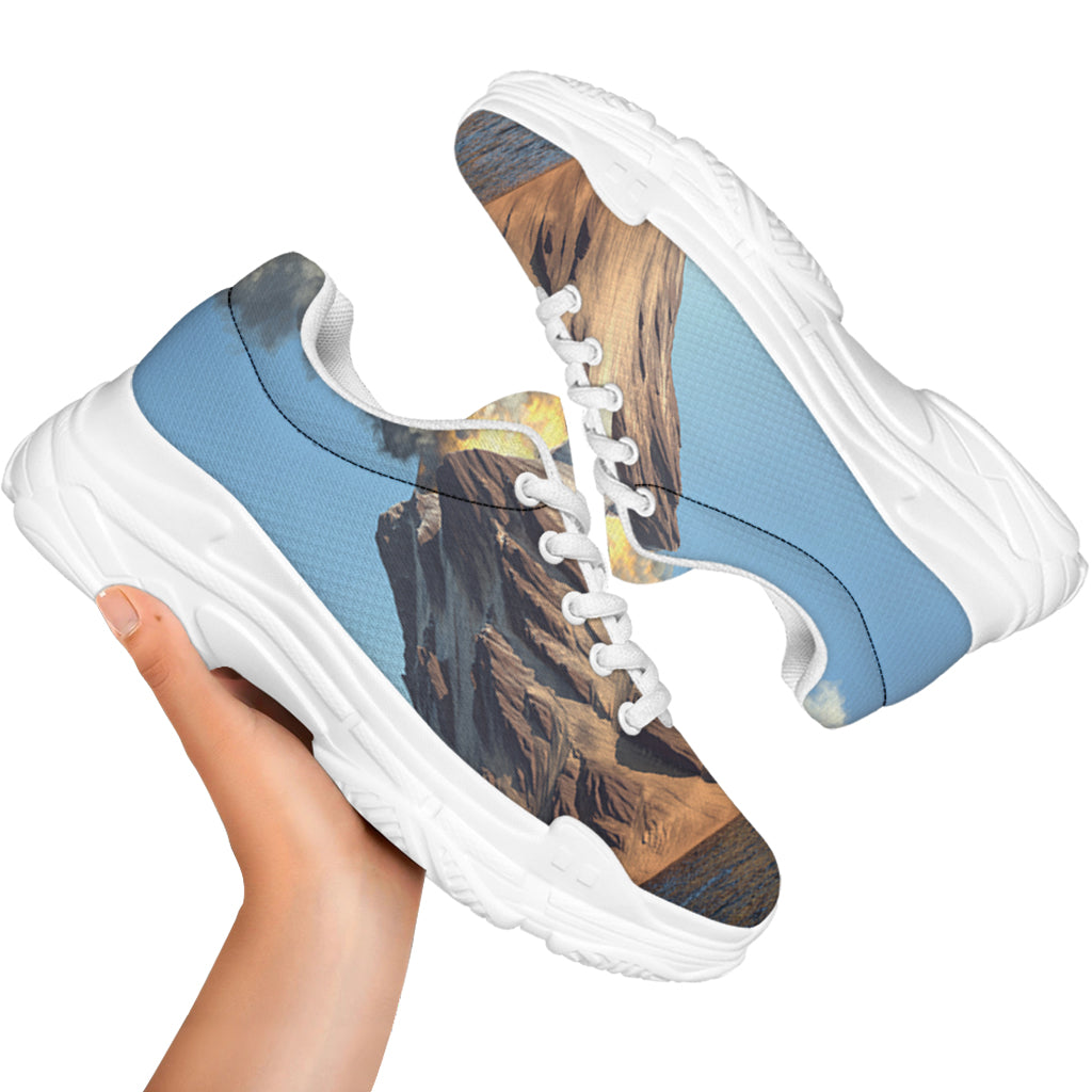 Volcanic Mountain Print White Chunky Shoes