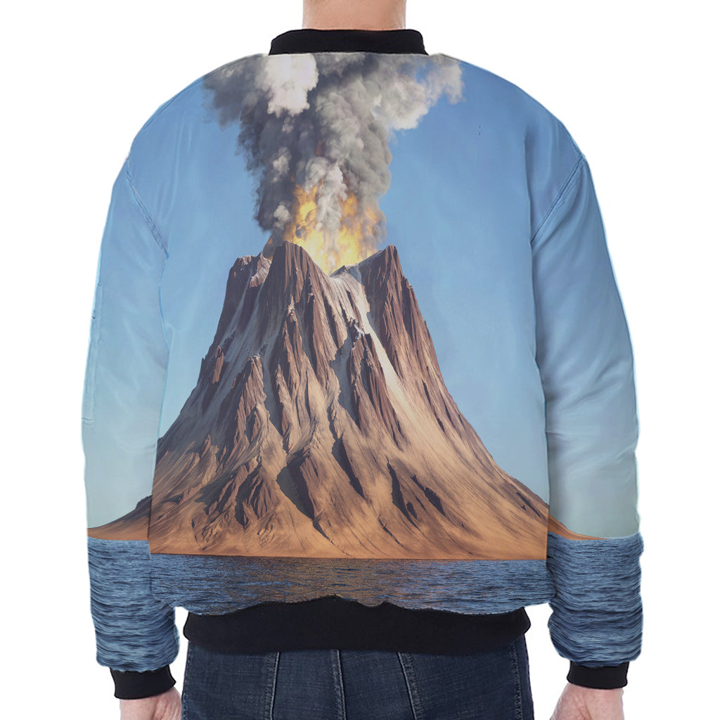 Volcanic Mountain Print Zip Sleeve Bomber Jacket