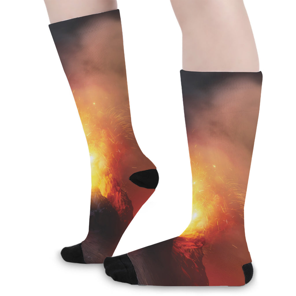 Volcano Eruption Print Long Socks