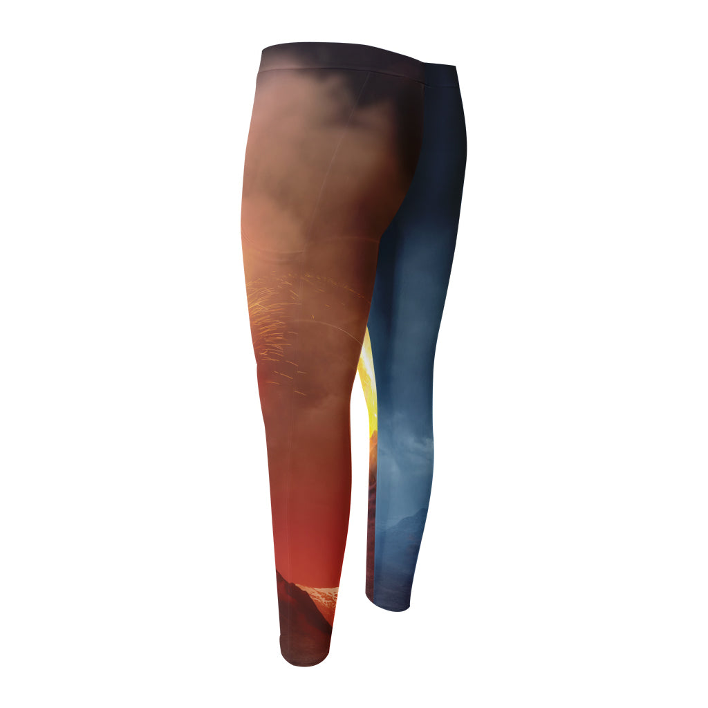 Volcano Eruption Print Men's Compression Pants