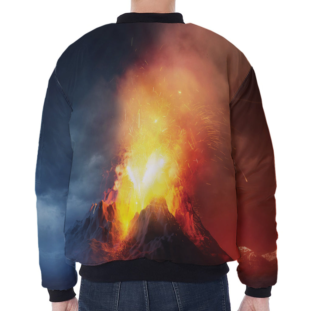 Volcano Eruption Print Zip Sleeve Bomber Jacket