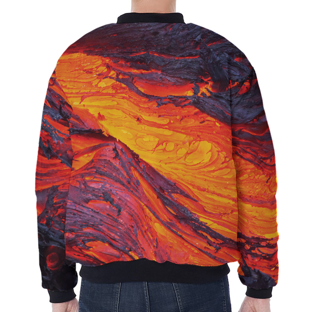Volcano Lava Print Zip Sleeve Bomber Jacket