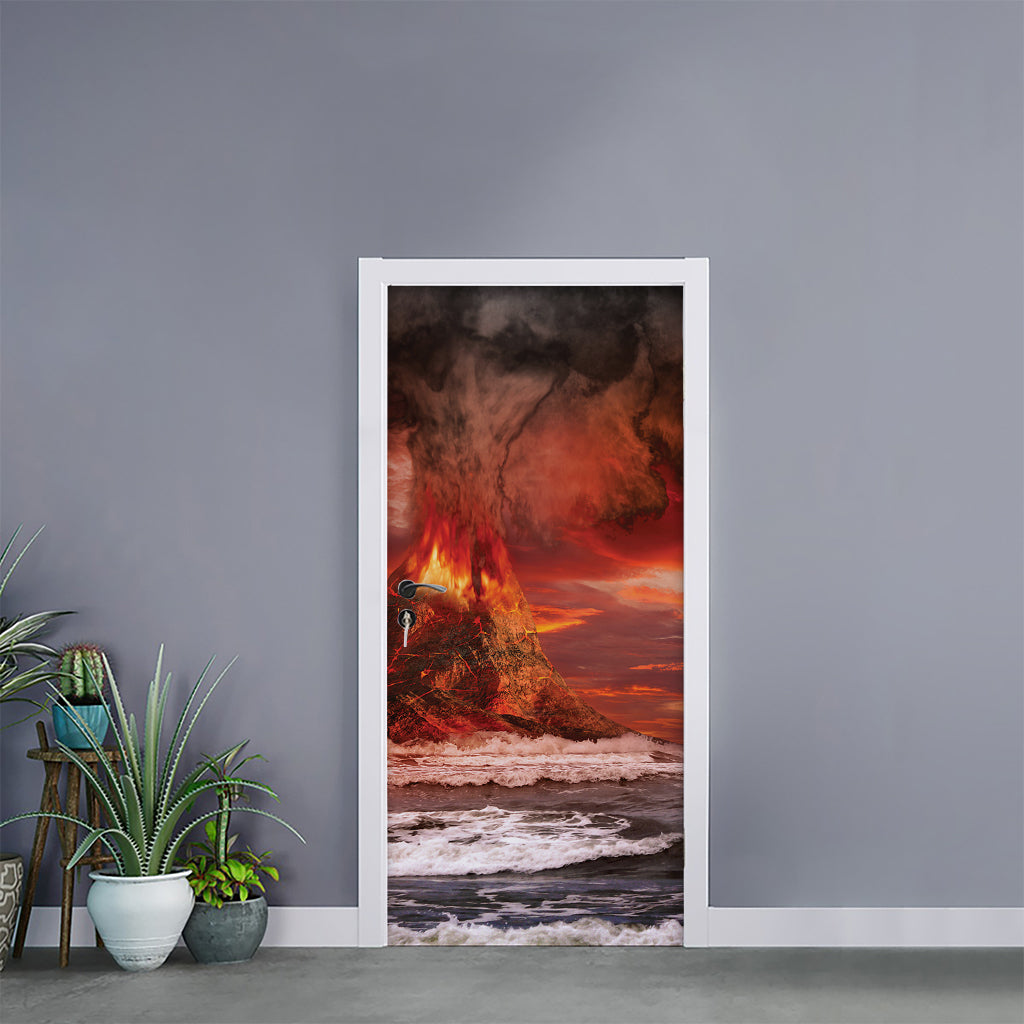 Volcano On The Sea Print Door Sticker