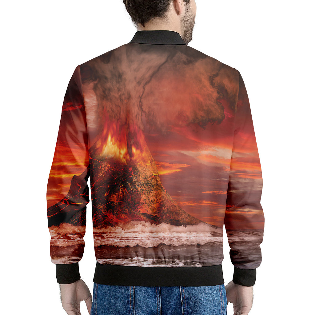 Volcano On The Sea Print Men's Bomber Jacket