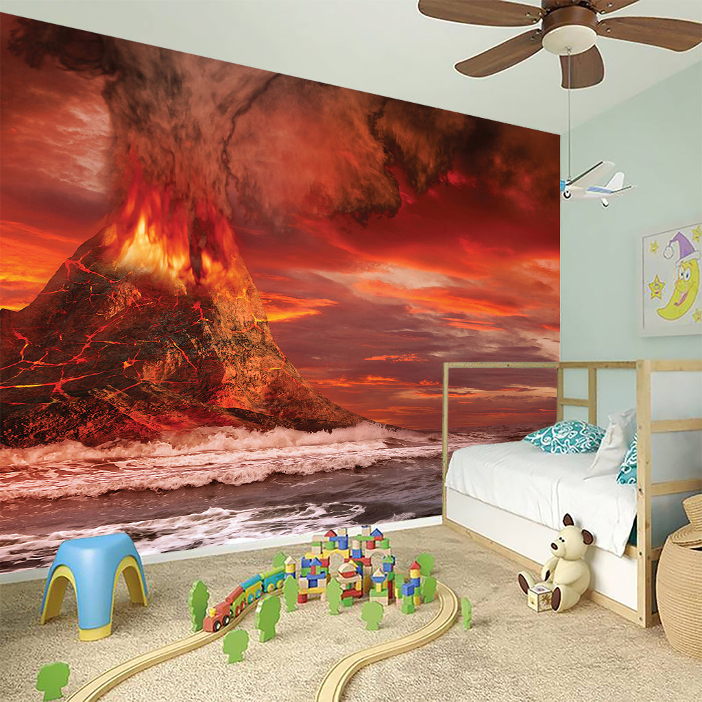 Volcano On The Sea Print Wall Sticker