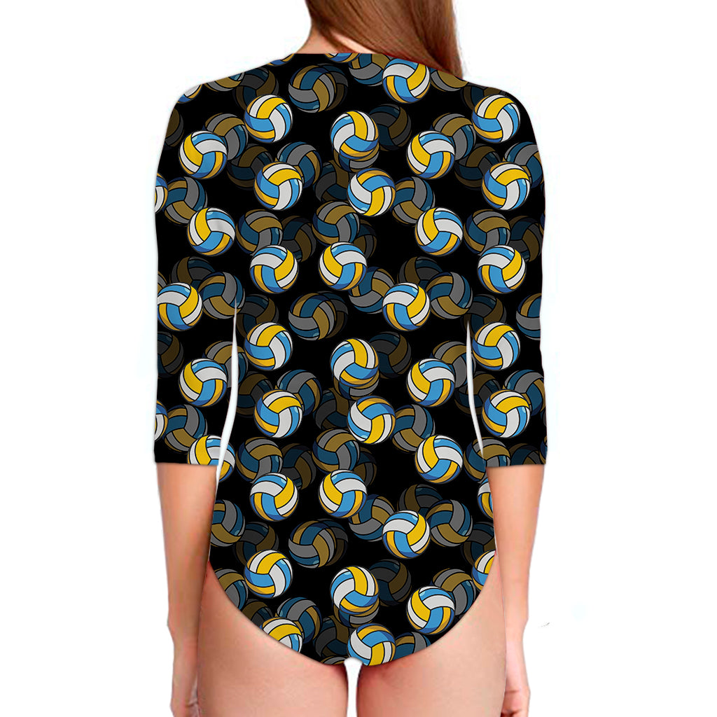 Volleyball Pattern Print Long Sleeve Swimsuit