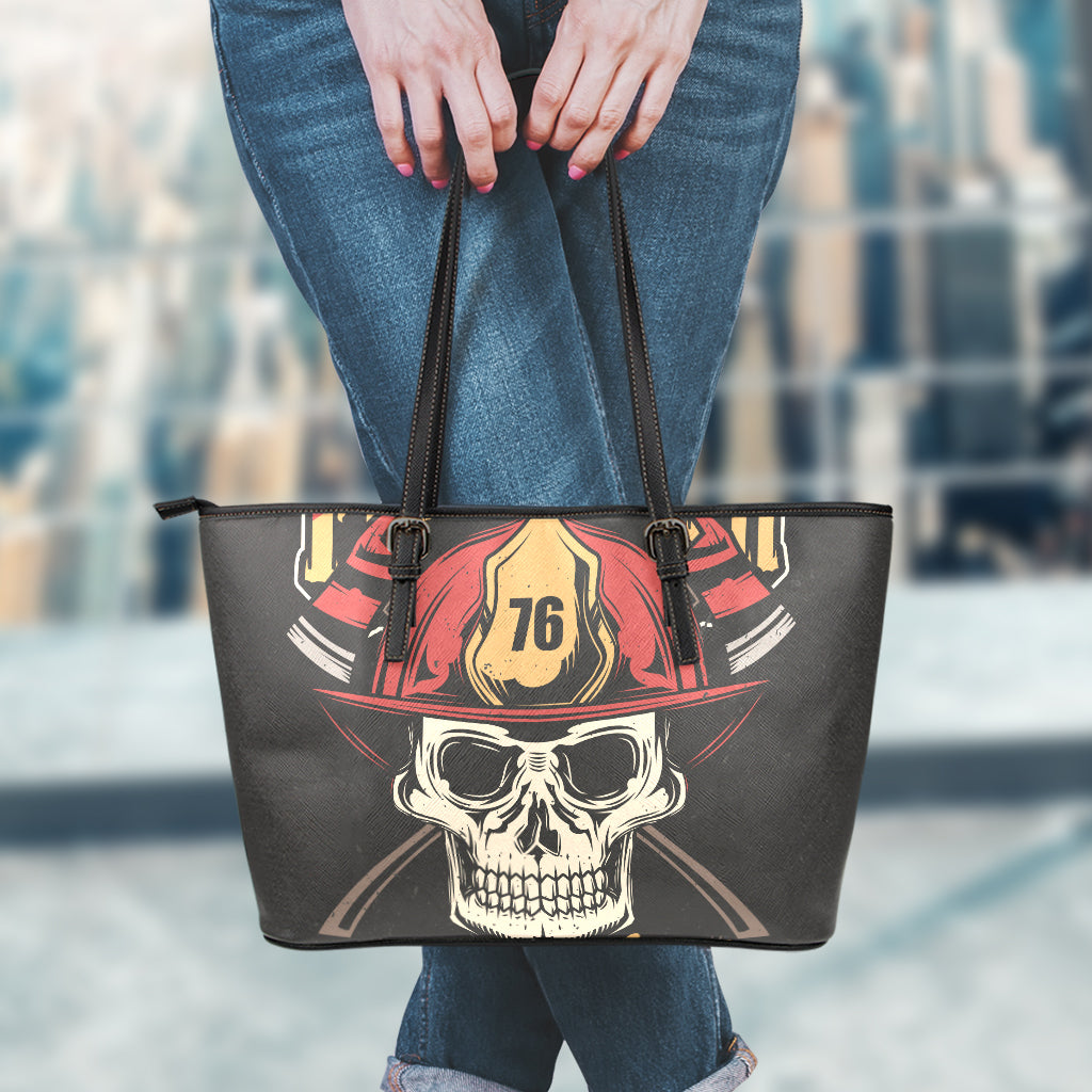 Volunteer Firefighter Print Leather Tote Bag