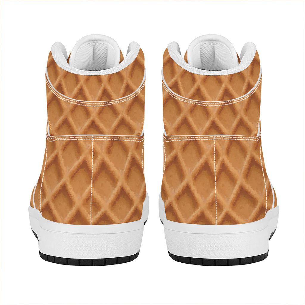 Waffle Pattern Print High Top Leather Sneakers
