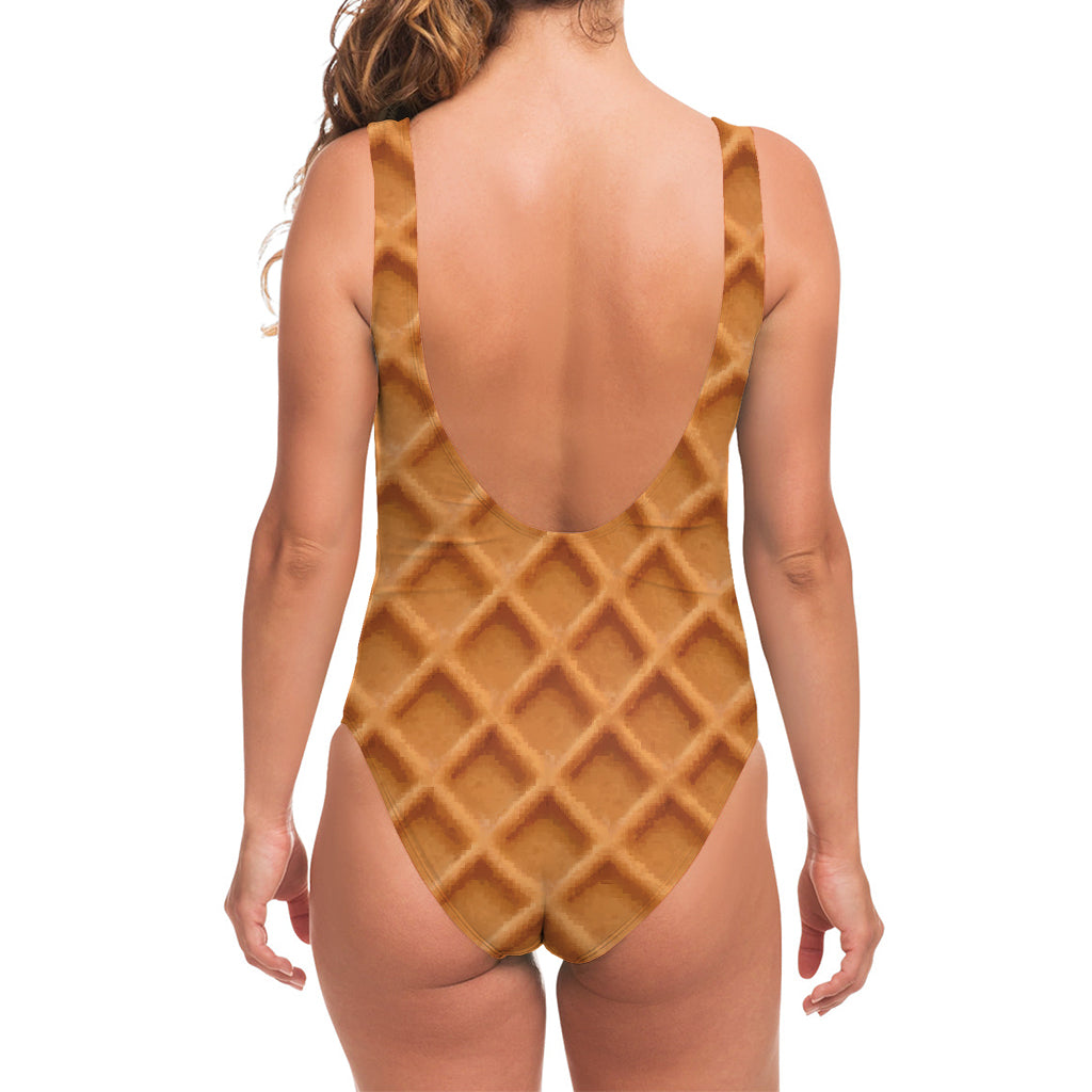 Waffle Pattern Print One Piece Swimsuit