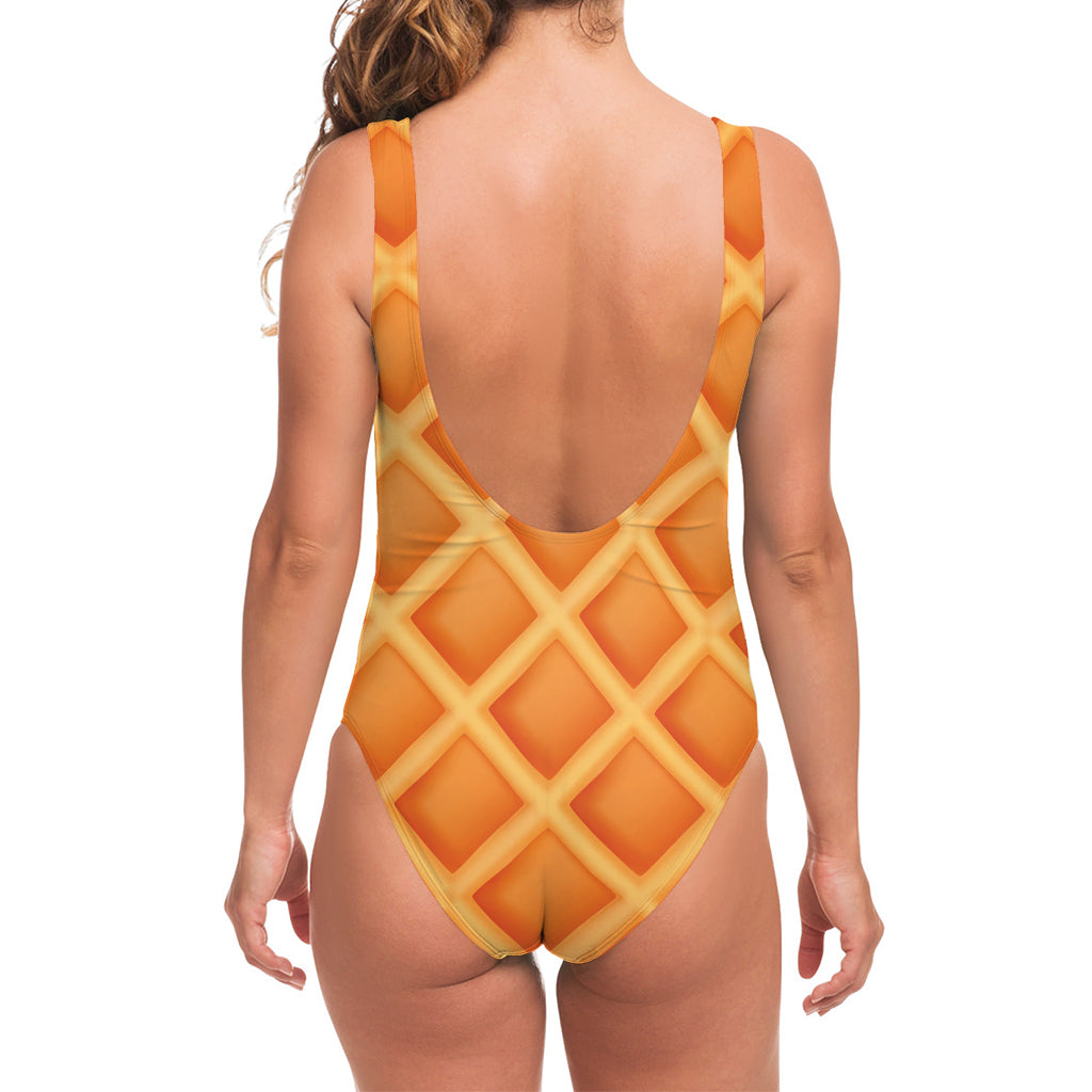 Waffle Print One Piece Swimsuit