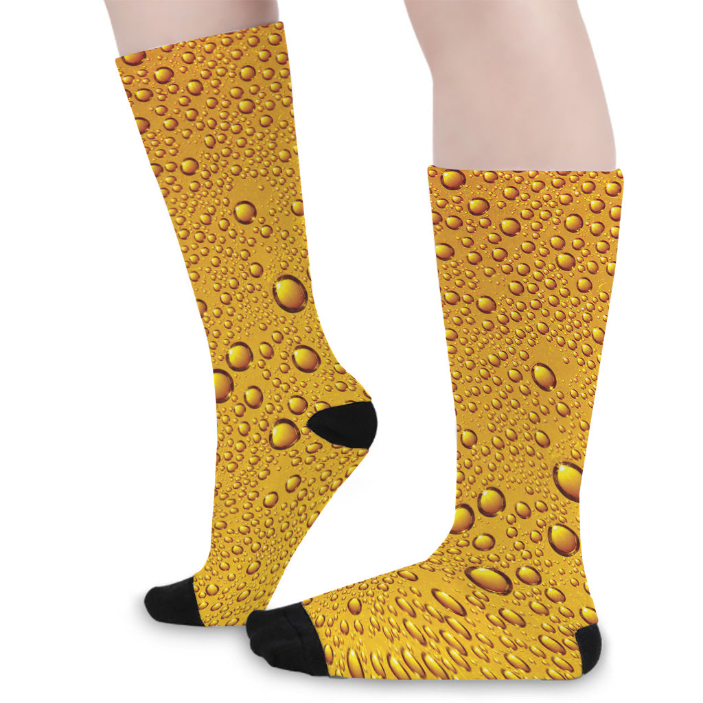 Water Drops On Beer Print Long Socks