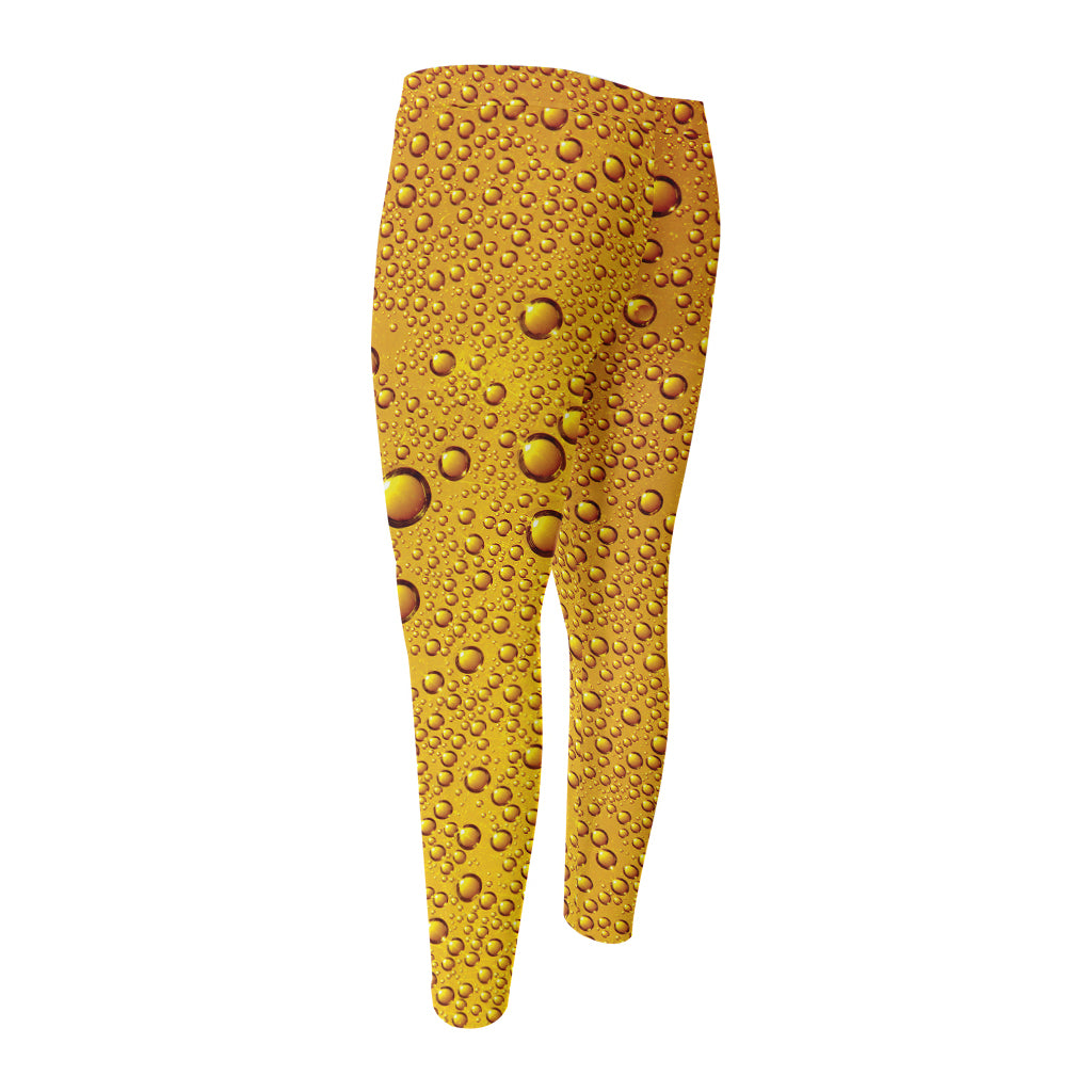 Water Drops On Beer Print Men's Compression Pants