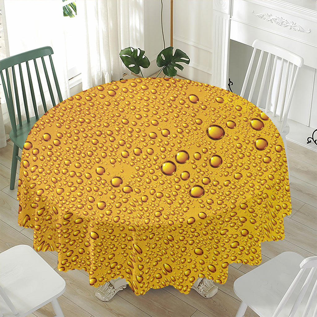 Water Drops On Beer Print Waterproof Round Tablecloth