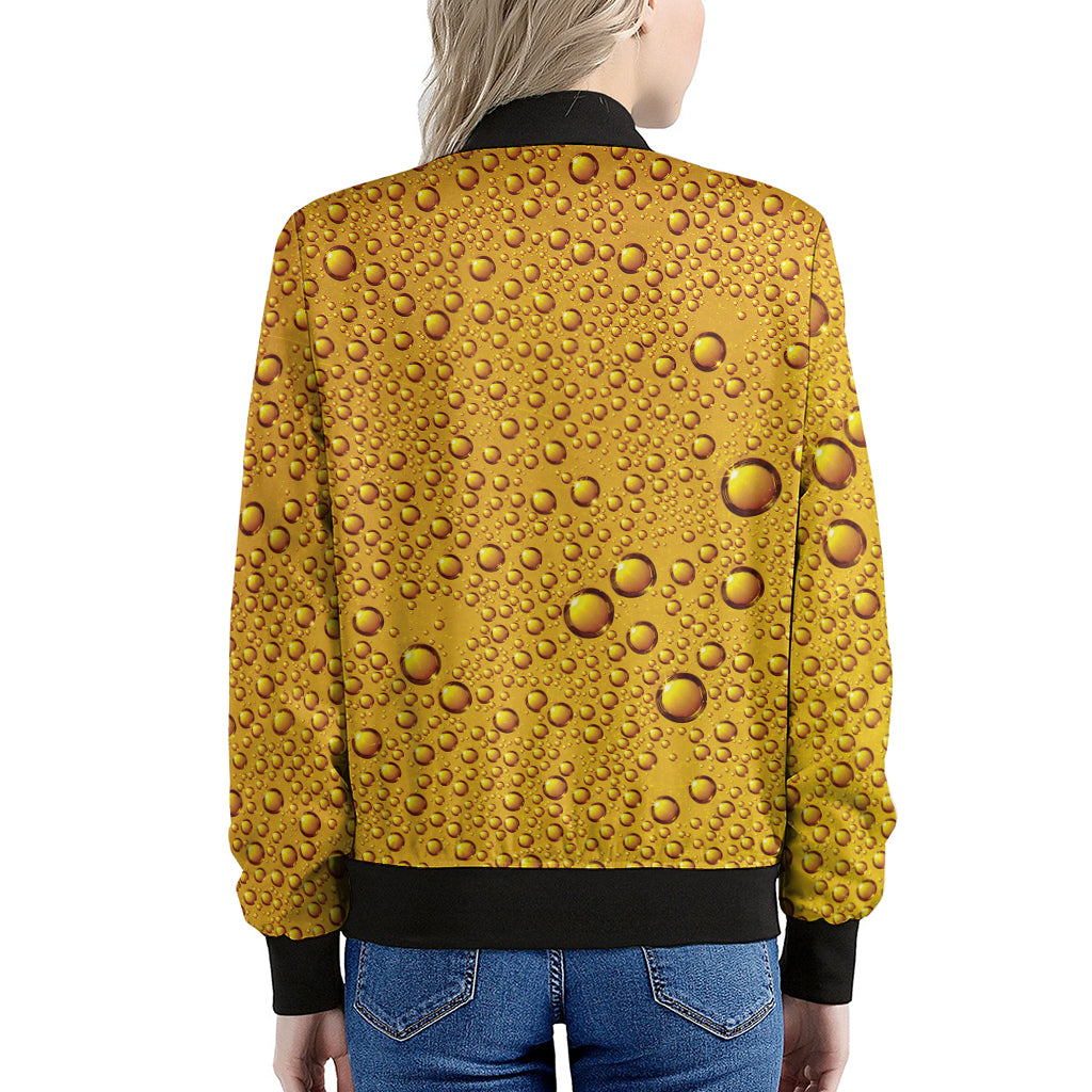 Water Drops On Beer Print Women's Bomber Jacket