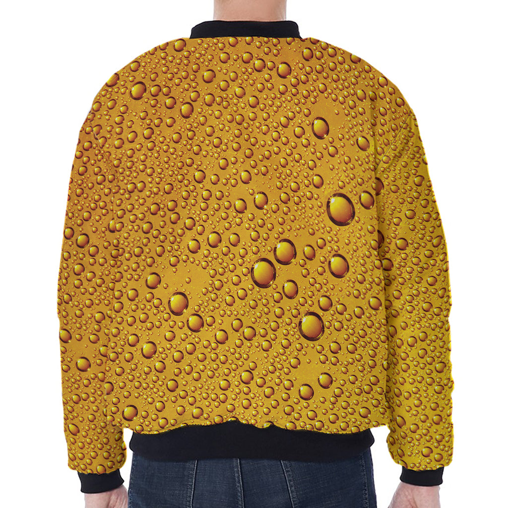 Water Drops On Beer Print Zip Sleeve Bomber Jacket
