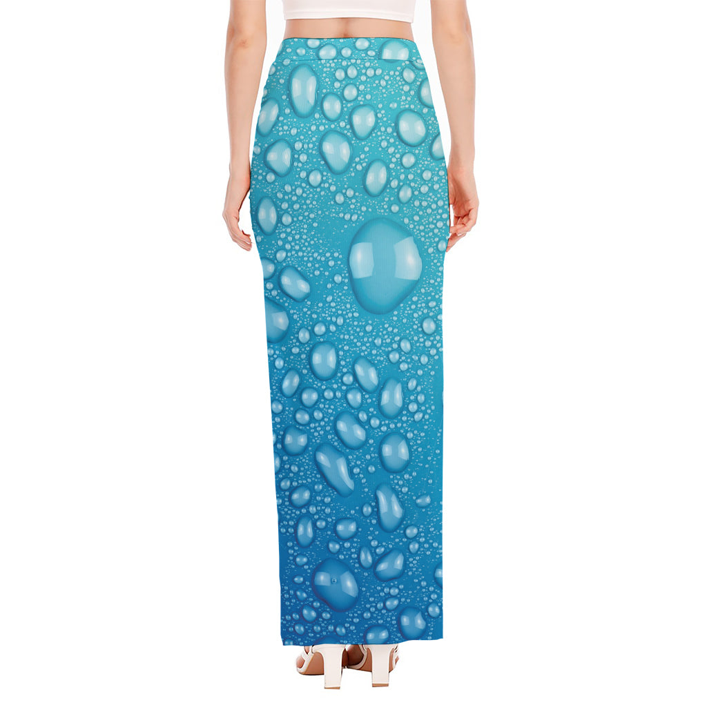 Water Drops Print High Slit Maxi Skirt