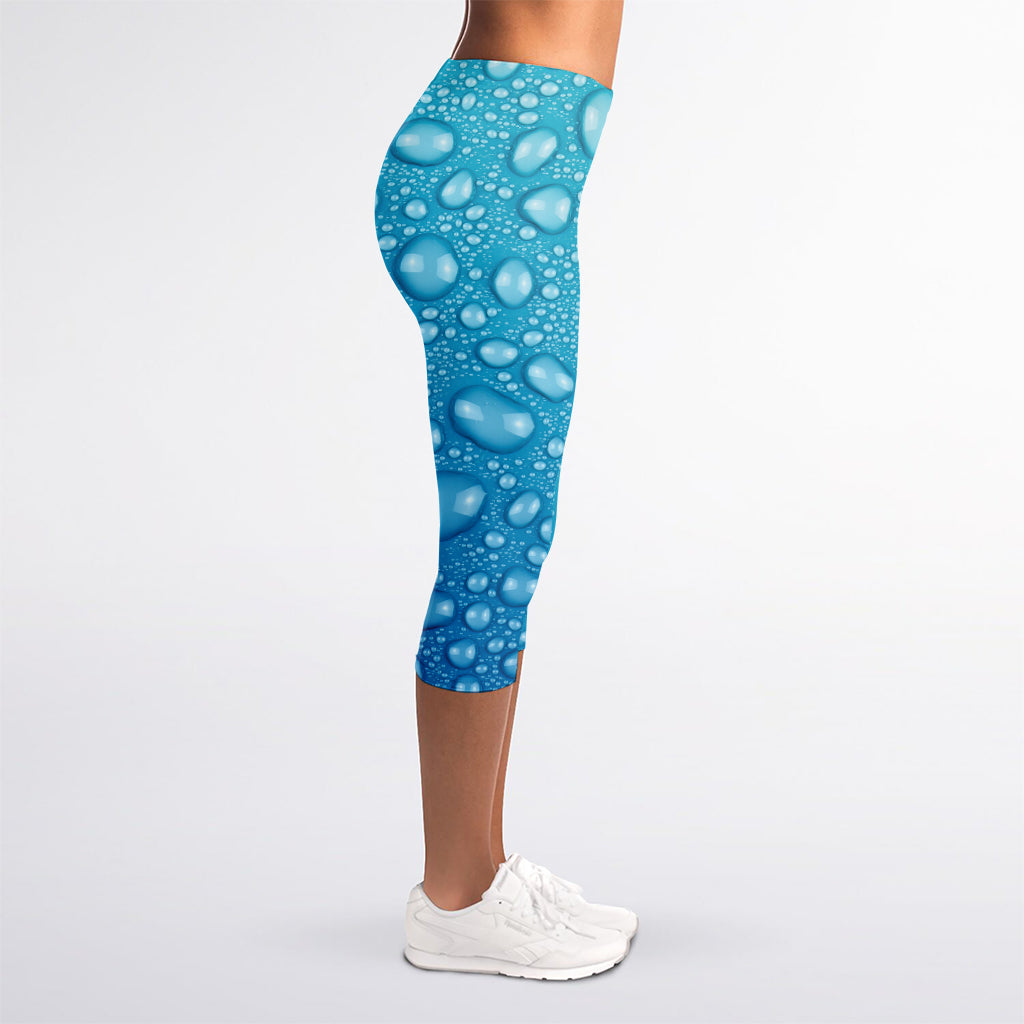 Water Drops Print Women's Capri Leggings