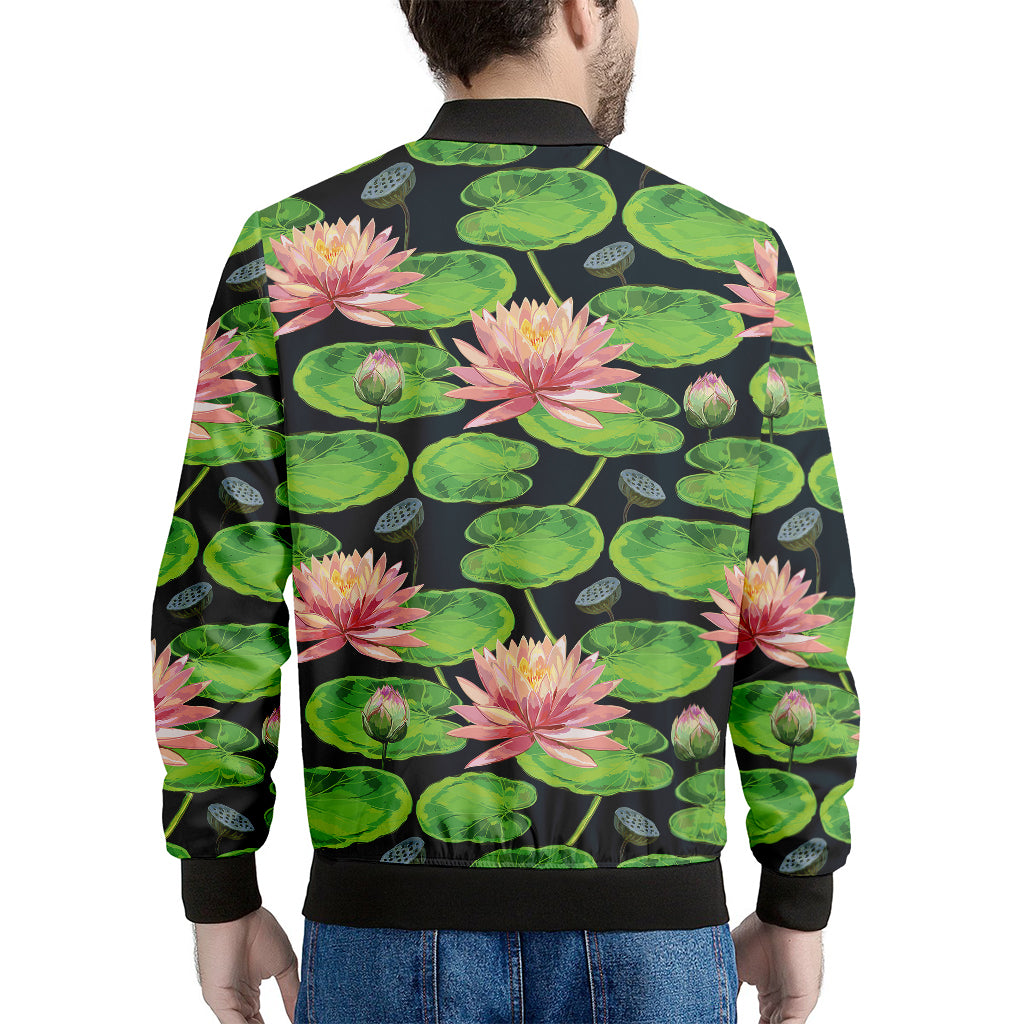 Water Lily Flower Pattern Print Men's Bomber Jacket