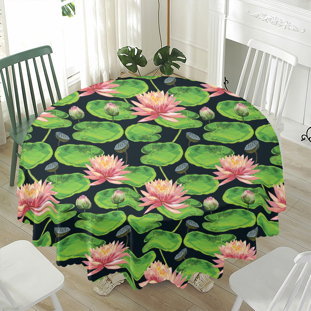 Water Lily Flower Pattern Print Waterproof Round Tablecloth