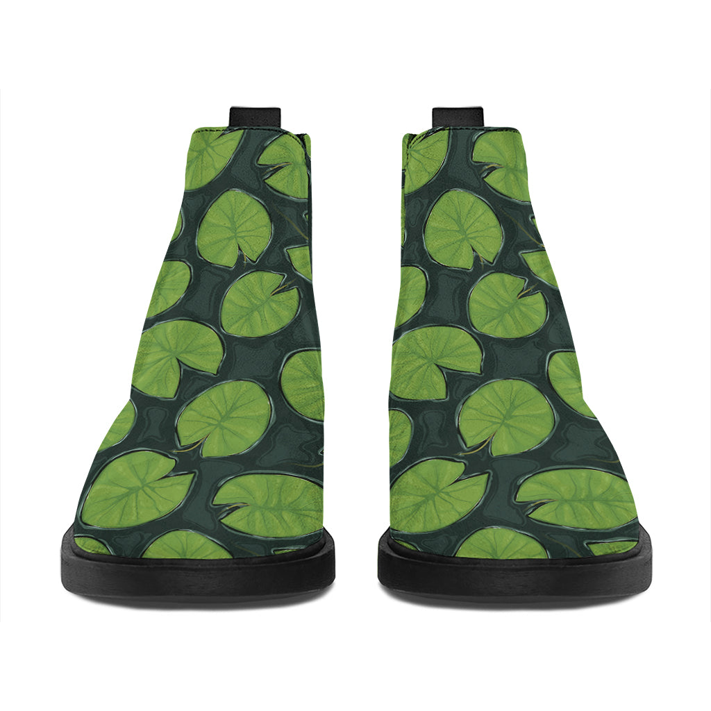 Water Lily Pads Pattern Print Flat Ankle Boots
