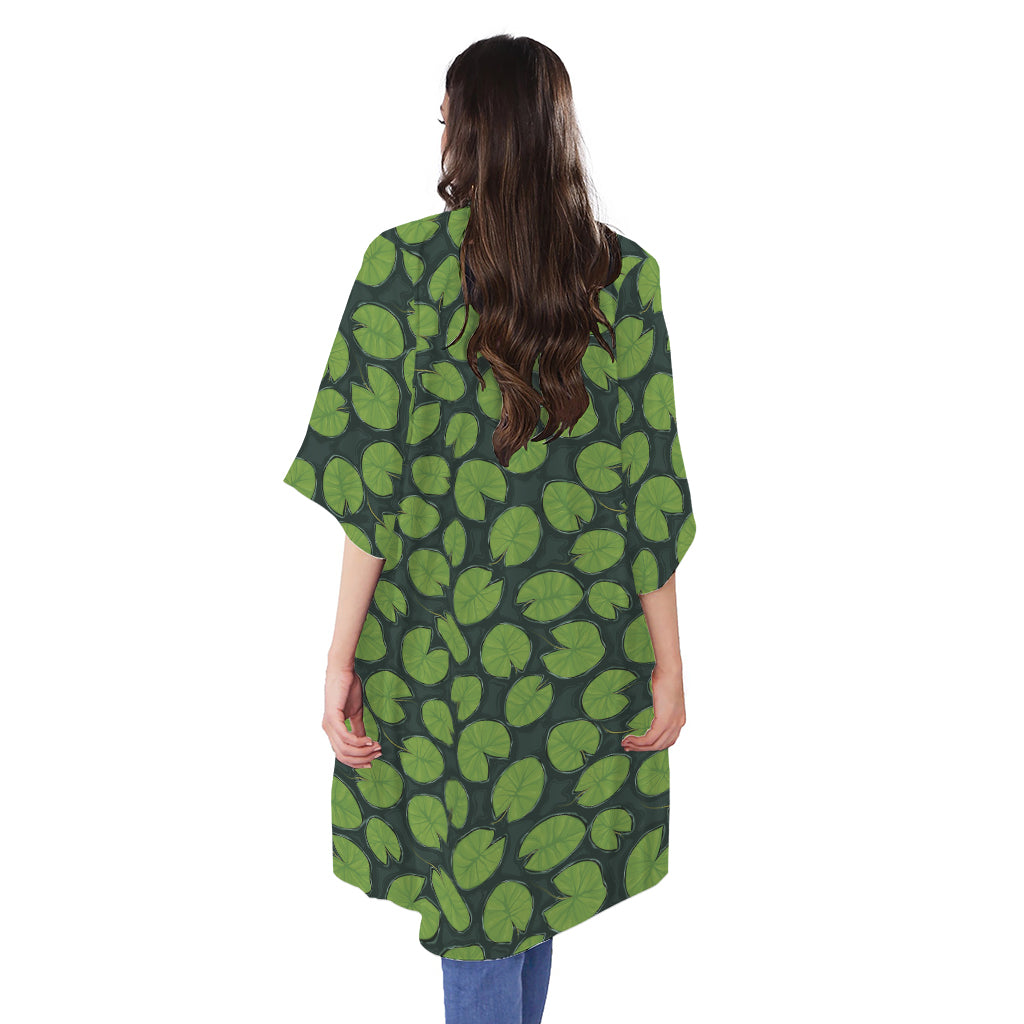 Water Lily Pads Pattern Print Open Front Beach Cover Up
