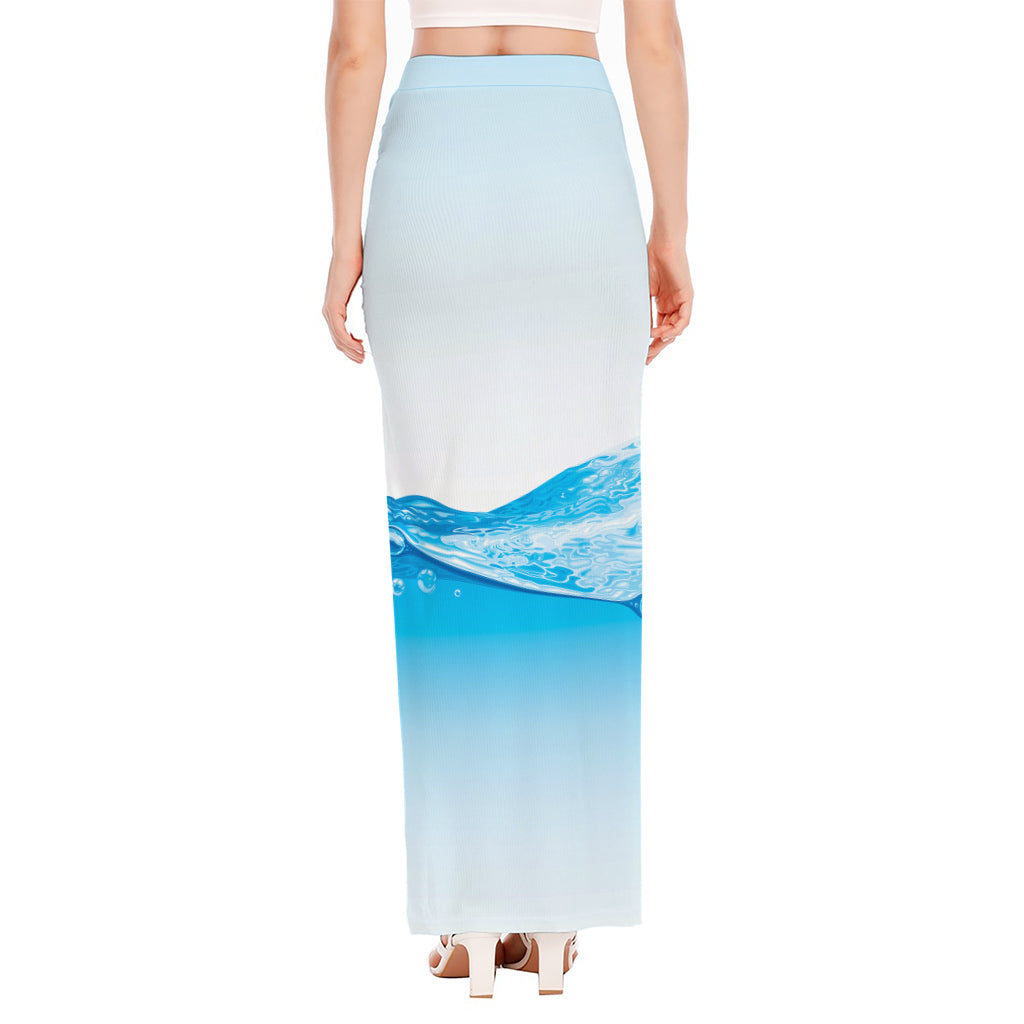 Water Wave Print High Slit Maxi Skirt