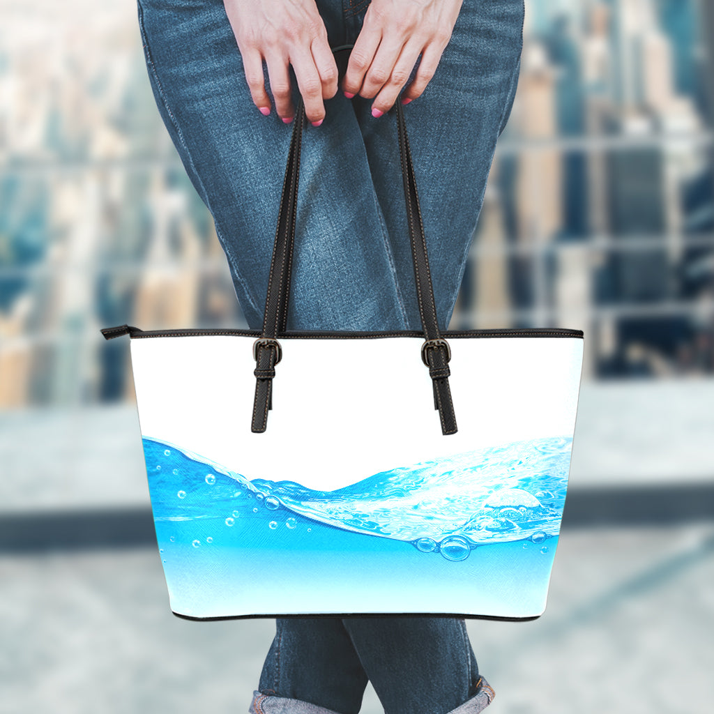 Water Wave Print Leather Tote Bag