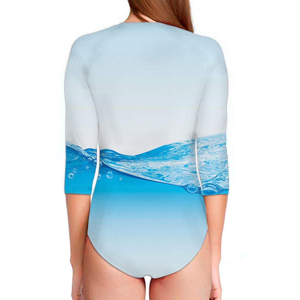 Water Wave Print Long Sleeve Swimsuit