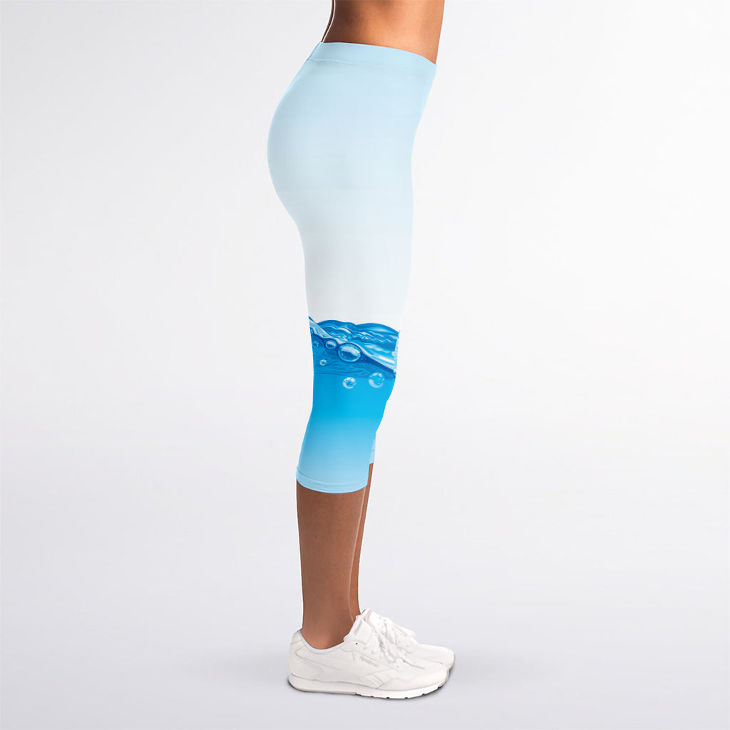 Water Wave Print Women's Capri Leggings