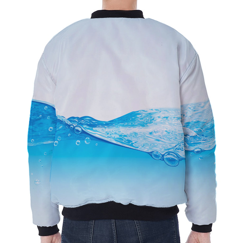 Water Wave Print Zip Sleeve Bomber Jacket