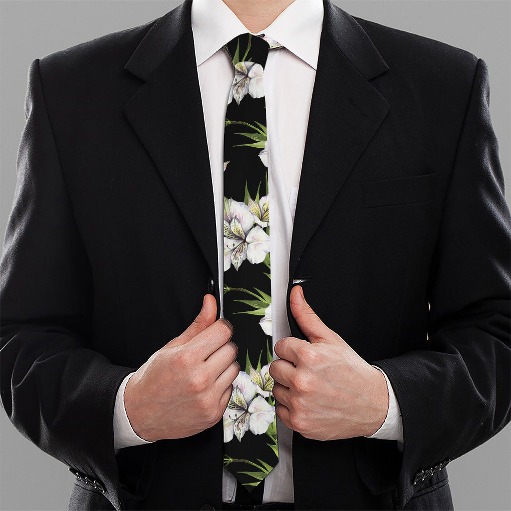 Watercolor Alstroemeria Pattern Print Necktie