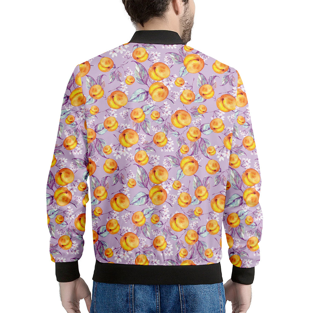 Watercolor Apricot Fruit Pattern Print Men's Bomber Jacket
