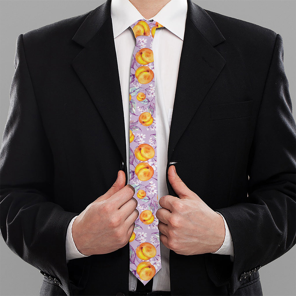 Watercolor Apricot Fruit Pattern Print Necktie