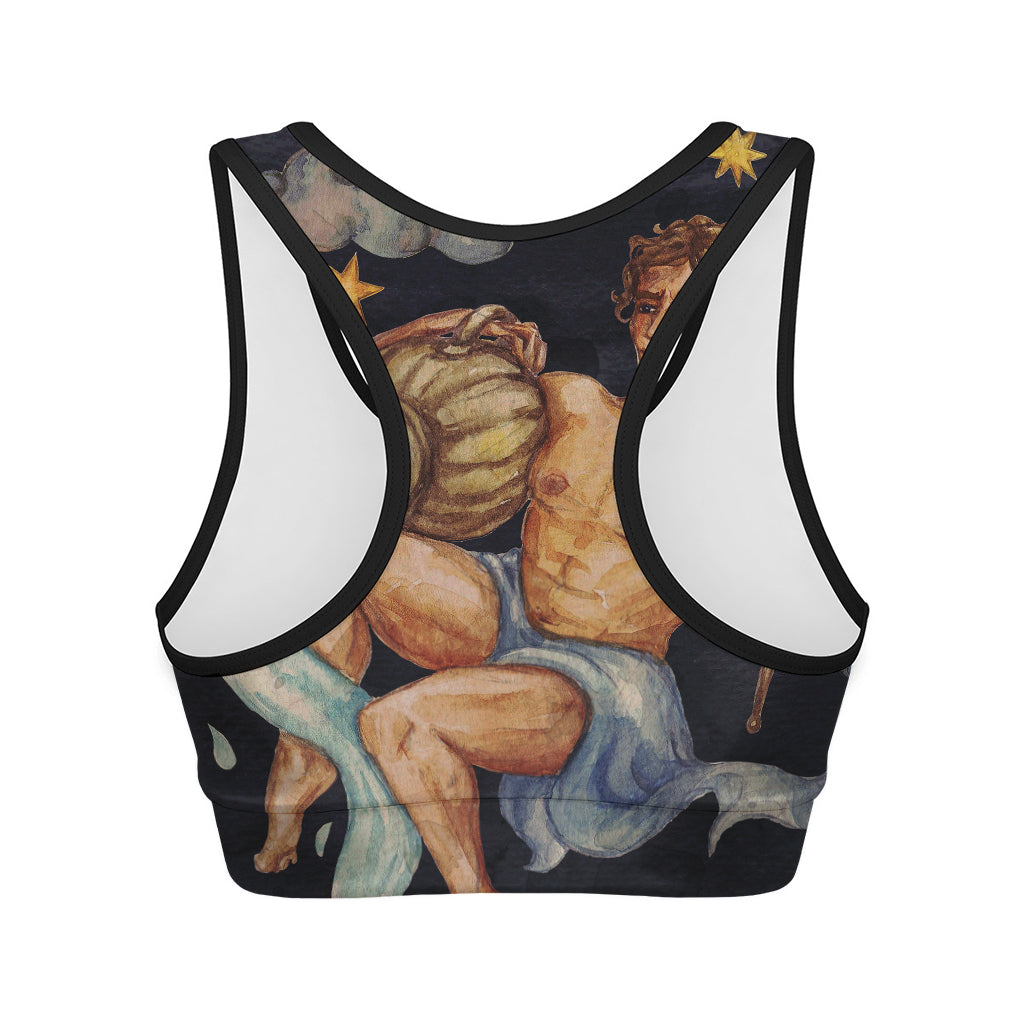 Watercolor Aquarius Zodiac Sign Print Women's Sports Bra