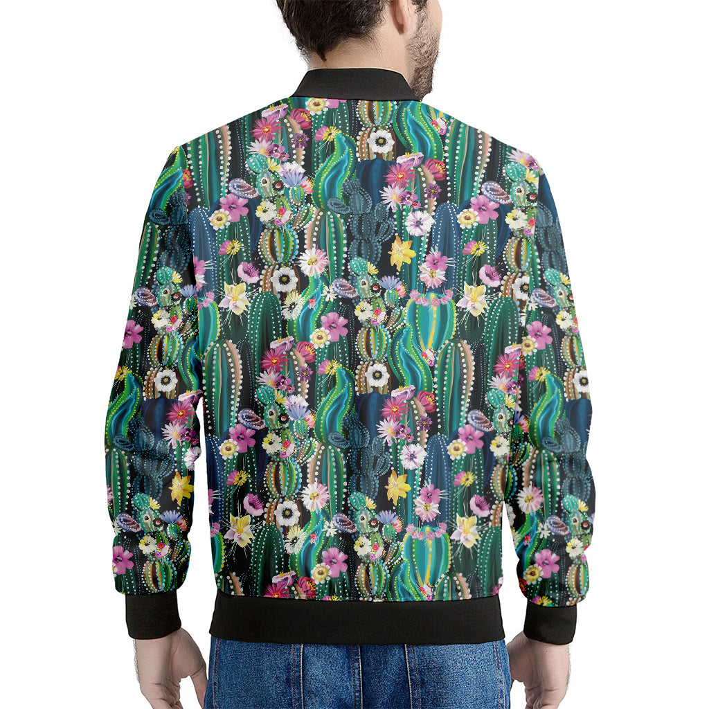 Watercolor Blooming Cactus Print Men's Bomber Jacket