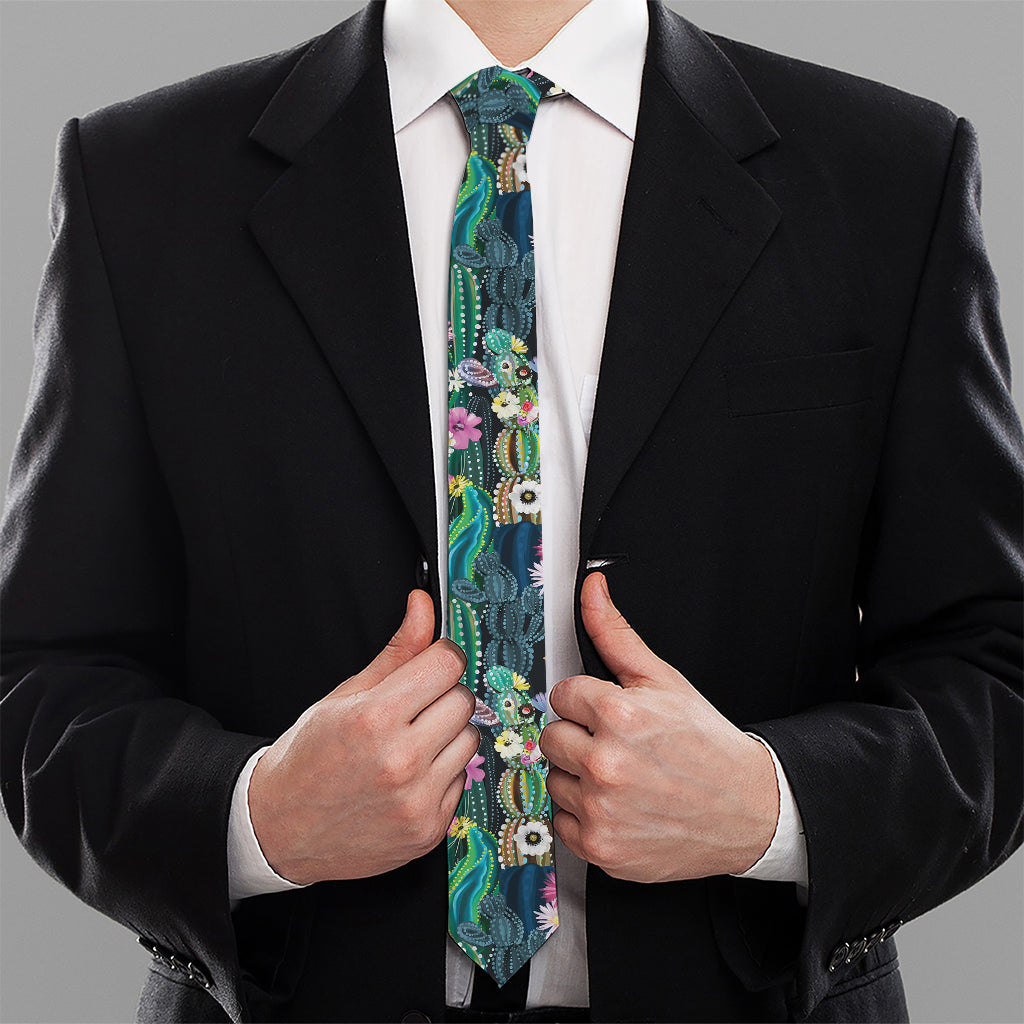 Watercolor Blooming Cactus Print Necktie