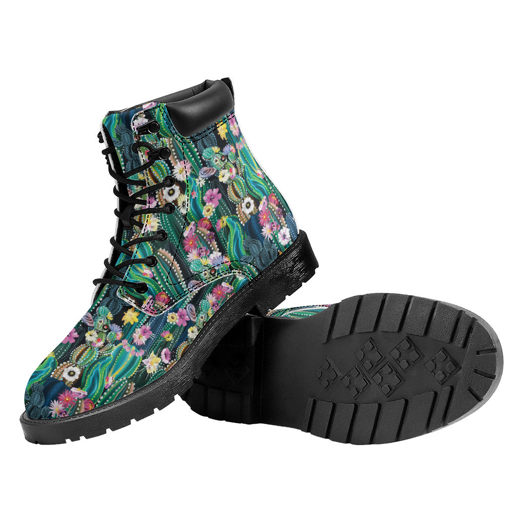 Watercolor Blooming Cactus Print Work Boots
