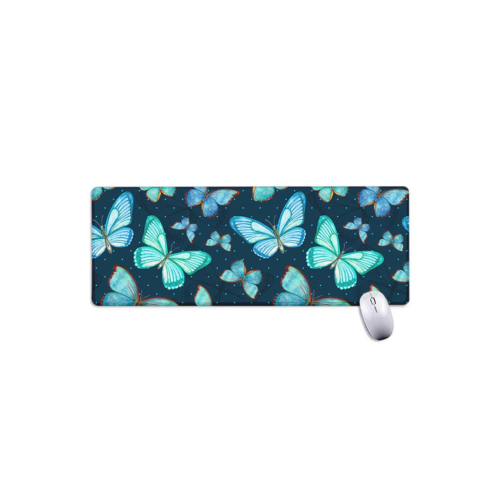 Watercolor Blue Butterfly Pattern Print Extended Mouse Pad