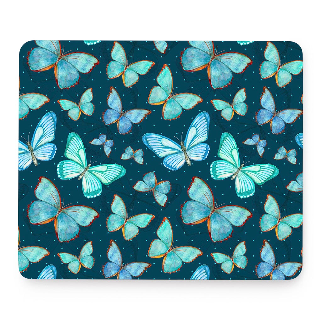 Watercolor Blue Butterfly Pattern Print Mouse Pad
