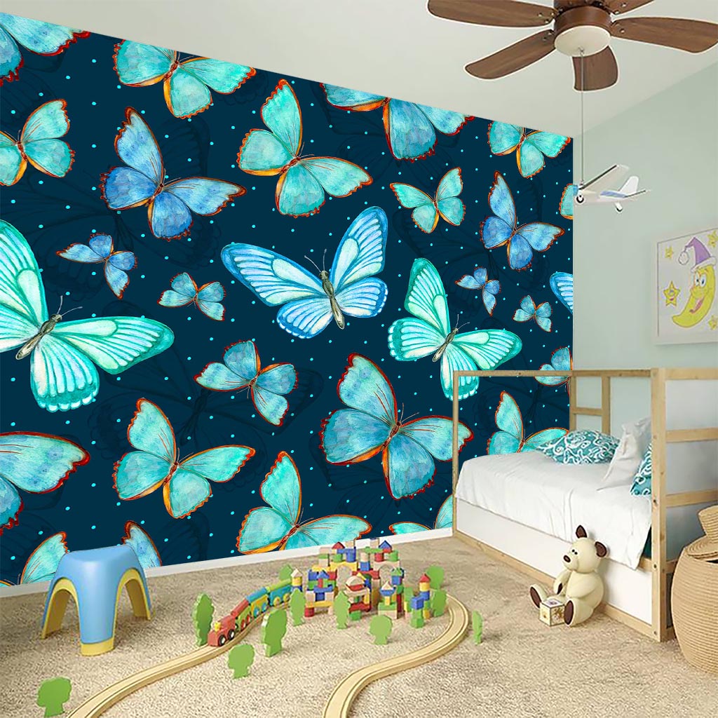 Watercolor Blue Butterfly Pattern Print Wall Sticker